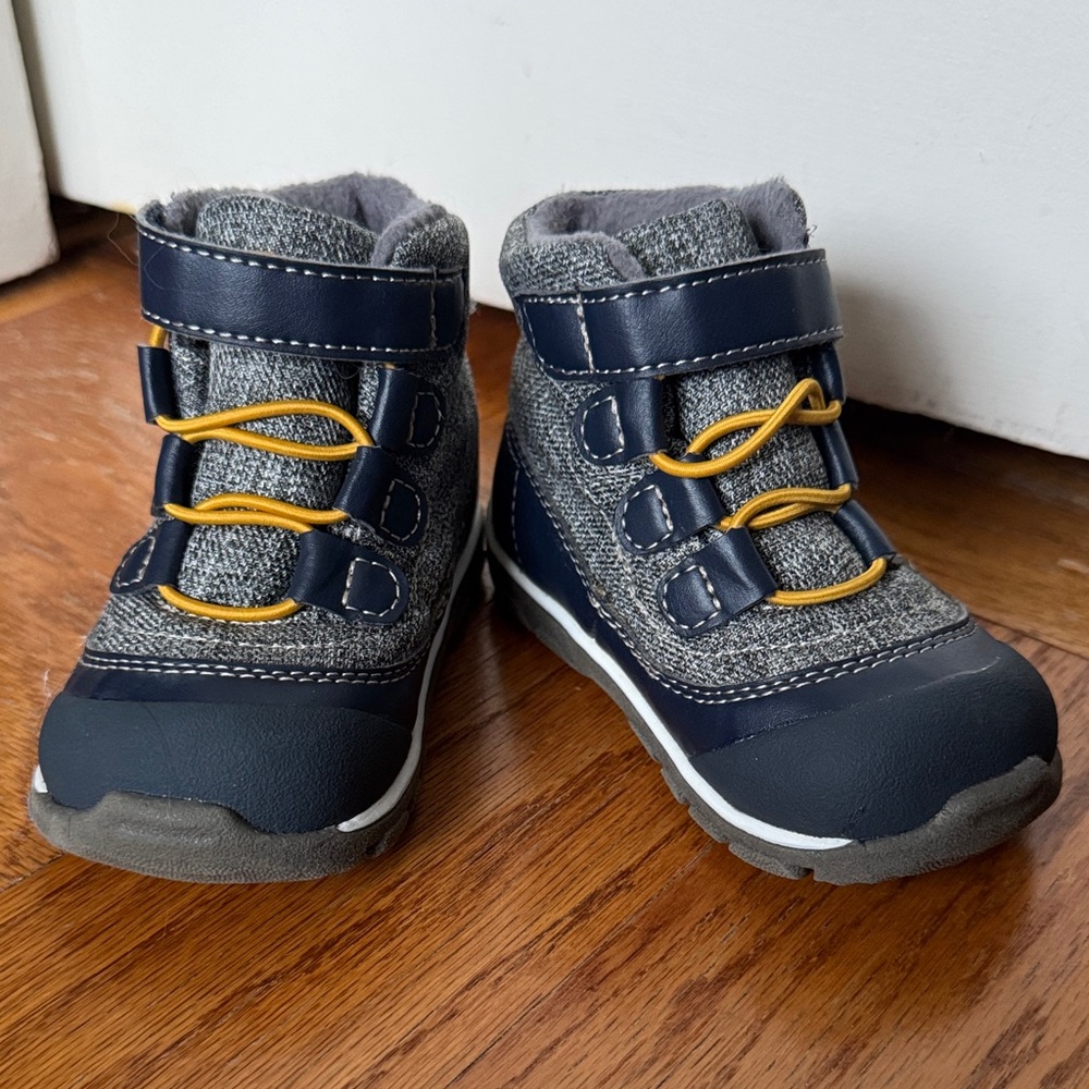 See Kai Run toddler waterproof insulated Navy and Gray Boots